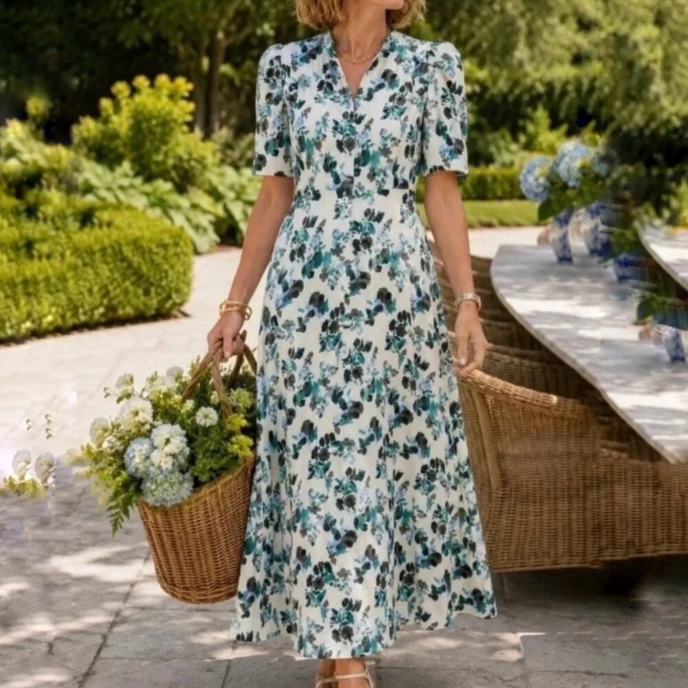 NEW Tuckernuck Budding Bluebell Hadley Linen Floral Dress Size Small $220